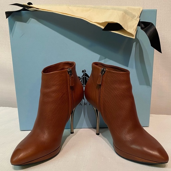 Lanvin Shoes - Lanvin Paris Ankle Calfskin Booties Sz US 8.5B Silver Stiletto Heel Brown